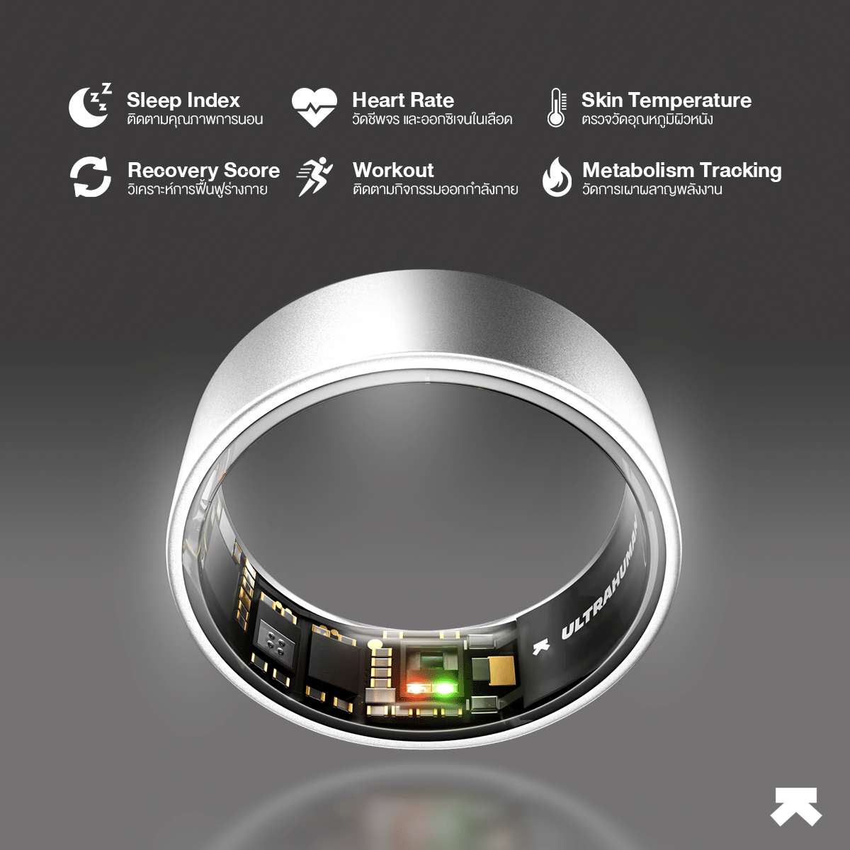แหวนสุขภาพอัจฉริยะ ULTRAHUMAN RING AIR - SMART RING ติดตามการนอน วัดอัตราการเต้นหัวใจ (SPACE SILVER, NO.9)_3